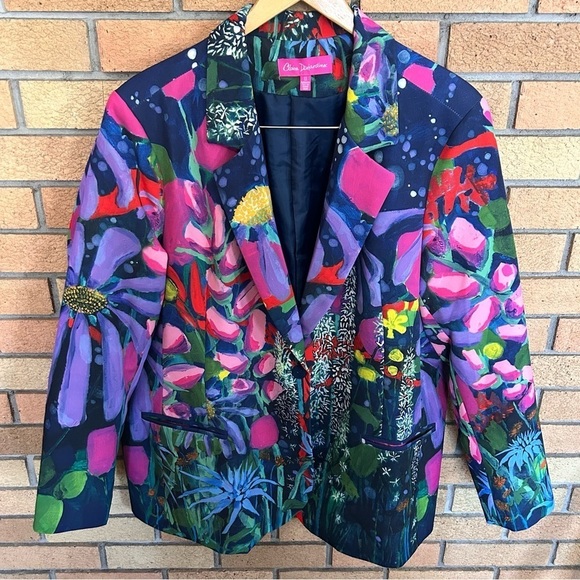 Claire Desjardins Jackets & Blazers - Claire Desjardins Blazer Jacket Abstract Colorful Art to Wear Floral Design 1X